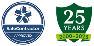 Safe Contractor and 25 Year Anniversary logo